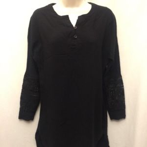 💛 CHOLES Black Hi Lo Shirt Tunic Lace Trim Top